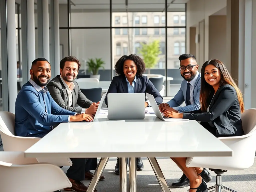 A professional photograph showcasing a diverse group of individuals collaborating in a modern office setting, symbolizing the partnership opportunities with 中欧电竞. The image should convey teamwork, innovation, and a shared vision for success in the electronic gaming industry.